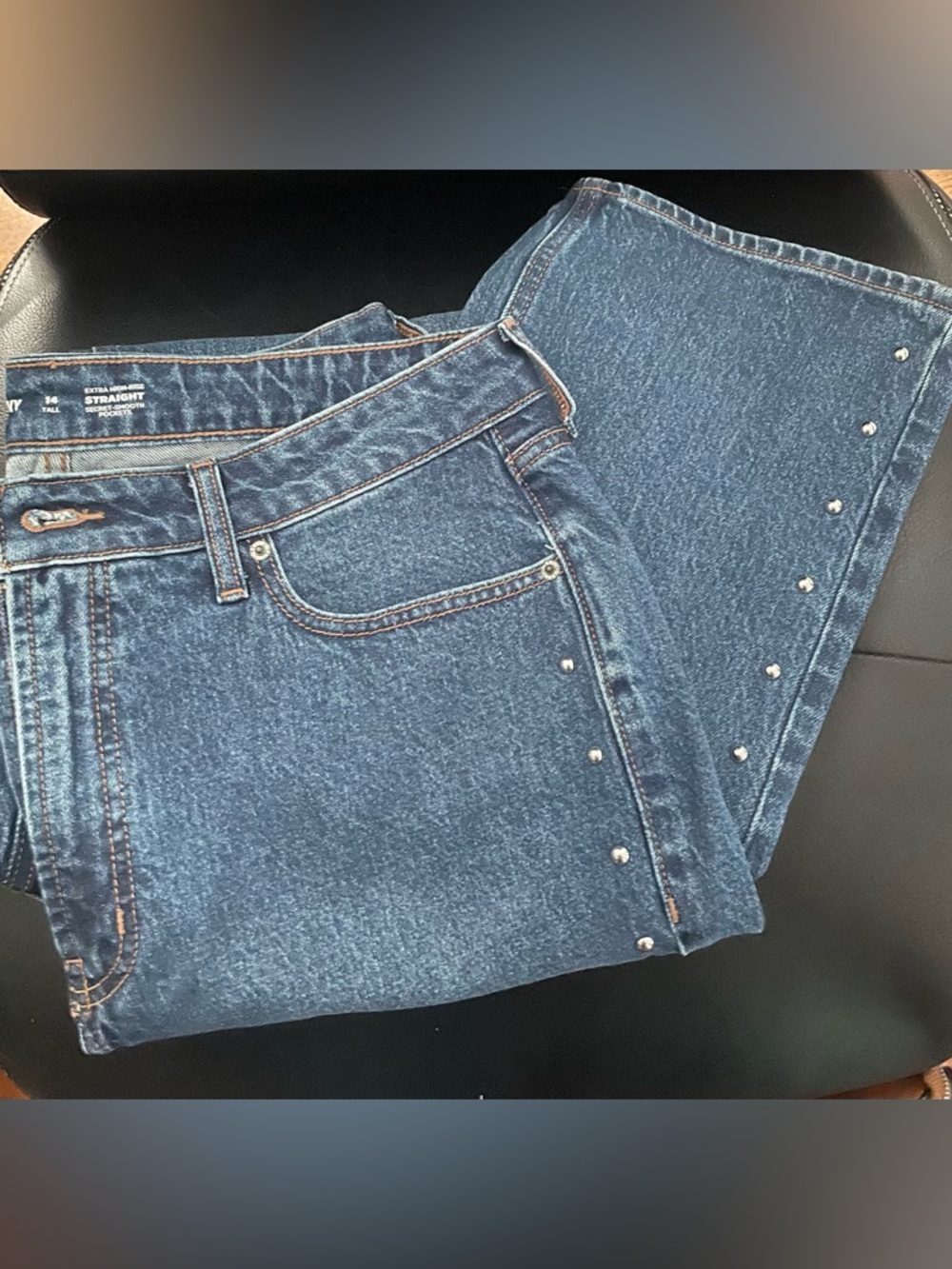 Extra high waisted studded straight leg jeans NWOT